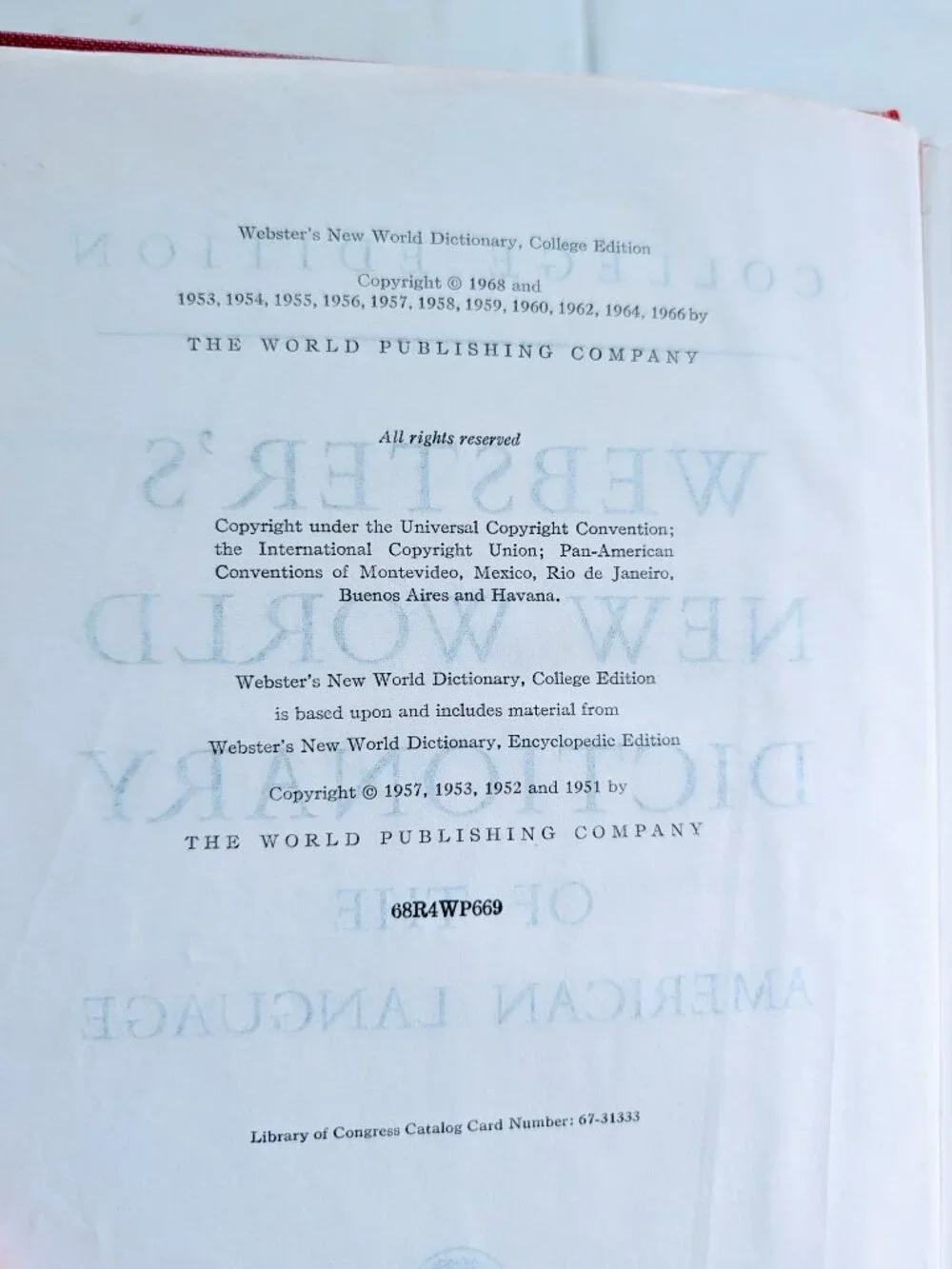 1968 Webster's New World Dictionary of the American Language College Edition HC